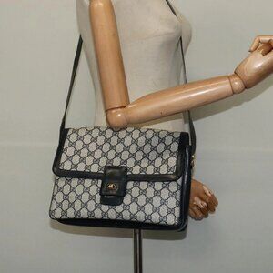 GUCCI GG Supreme Shoulder Bag PVC Navy Gold Auth BA5311
